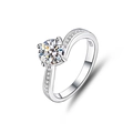 Macro detail of S925 sterling silver ring showing the hallmark and side stone setting - Adjustable Open / Side Stone Brilliant Cut Style (FDJZ-022)