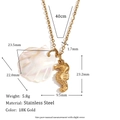 Stainless steel 18K gold shell and seahorse pendant necklace with size dimensions - Seahorse Style (Style 13-Gold)
