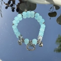 Exquisite light blue bead bracelet featuring silver Hello Kitty and heart charms - S016-kt Cat Imitation Cat's Eye Stone Bracelet (blue) #sz360