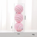 Pink and white striped 8cm foam Christmas balls set in transparent box with glitter - Macaron Striped Pink 8cm 3Pcs/Set