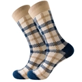 Beige and blue classic plaid crew socks with dark navy heel and toe reinforcement - Size 39-45 / College Geometric