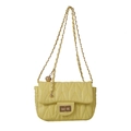 Quilted yellow crossbody bag with gold chain strap and turn-lock closure on white background - Yellow