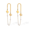 Elegante goldene Schmetterling-Ohrringe mit U-Stab und feinen Perlenketten-Anhängern - Goldener Schmetterling & Perlen Quaste Stil (43987)