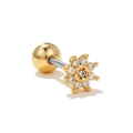 Orecchino piercing a fiore in acciaio inossidabile con zirconi e chiusura a vite - Fiore / Oro