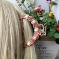 Rose gold hair claw clip with pink and white pearls on blonde hair for women - Strawberry Quartz + Deep Sea Pearl Rose Gold Hair Claw