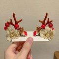 Christmas hair clips with antlers, red mushrooms, pine cones and berries on white card - 21# Gold Flower Pine Cone Pair
