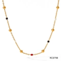 Ethnic style gold beaded necklace with colorful red, black and white enamel beads - Gold Black White Red Beads (KCD798)