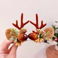 Christmas reindeer antler hair clips with red berries and green leaves for festive hair styling - 13# Christmas Hair Clip - Hazelnut Brown Antler Pair
