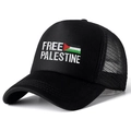 Cappellino trucker nero Free Palestine con ricamo bandiera e rete su sfondo bianco - Nero