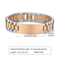 Silver and rose gold stainless steel link bracelet with engravable blank ID tag plate - Steel & Rose Gold 15mm*21cm