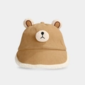Winter corduroy baby bucket hat with cute bear ears and fuzzy fleece lining trim - 50cm (1-3 Years) / Bear Nose Style / Dark Khaki