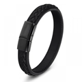 Pulsera minimalista de cuero trenzado negro con cierre magnético de acero inoxidable - 19cm / Negro
