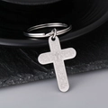 Classic silver stainless steel cross keychain featuring engraved Spanish Lord's Prayer - Engraved Scripture Cross (KY1317-Z)