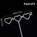 Silver glitter triple heart cake topper with plus sign and number two for anniversaries - White Base Rhinestone Triple Heart 5Pcs