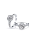 S925 Sterling Silber Ring mit quadratischem Halo Zirkonia und Pavé-Besatz auf dem Band - US-Größe 5 / Silber