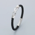 Bracciale in pelle intrecciata nera con simbolo dell'infinito e chiusura magnetica argento - Stile A / Colore Acciaio (KB182679-JR)