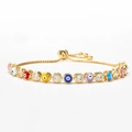 Adjustable gold evil eye bracelet featuring colorful enamel beads and cubic zirconia - Colorful