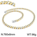Collier chaîne gourmette bicolore en acier inoxydable or et argent 760x8mm - Collier Or & Argent 760x8mm