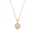 18K gold plated stainless steel necklace featuring a round letter W zircon pendant - Letter W