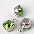 Silver plated copper charm with green cubic zirconia and four-claw setting - 1 Piece / Silver Plated with Green Zirconia