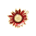 Macro detail of red enamel sunflower pendant with gold metal edges and central texture - Red Sunflower