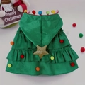 Green velvet Christmas tree pet dog cloak with gold star and colorful pom-poms - S / Green (Thick Fabric)