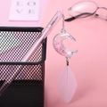 Pink decorative gel pen with moon pendant and soft pink feather charm for students - Moon Pink