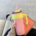Pink and yellow textured 316 stainless steel insulated travel mug with straw - Pink 860ml