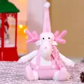 Pink reindeer plush doll with sequins and knit hat, Christmas decoration, 30cm height - Sitting Reindeer