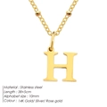 14K gold plated stainless steel beaded necklace featuring a letter H initial pendant - Letter H / Gold