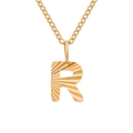 Gold stainless steel necklace with sunburst textured letter R pendant for DIY personalized style - Letter R / Rose Gold