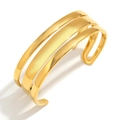 Brazalete abierto minimalista de doble capa en acero inoxidable pulido chapado en oro 18K - Brazalete de Doble Capa / Dorado