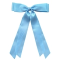 Detail of a sky blue satin ribbon bow hair clip with elegant long streamers on white background - Sky Blue