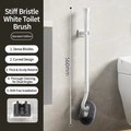White 560mm extendable toilet brush with curved head and grey bristles for wall mounting - Short Bristle Style / White