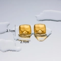 Square gold earrings with hammered texture and 18K plated metal minimalist design - Wave Square Style 3 - Gold