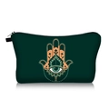Detailed view of dark green cosmetic bag with Hamsa Hand and Evil Eye pattern print - Dark Green Hamsa Hand