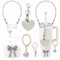 DIY tumbler decoration set with rhinestone handle and heart keychain on white background - Chocolate Dessert Theme Set