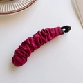 Elegant deep wine red fabric banana hair clip with pleated design for ponytail - Burgundy