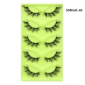 Detailed close-up of five pairs of black criss-cross long cat-eye false eyelashes - 3D Extended Dense Cross Style (3DMAO-40)