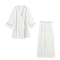 Set da donna estivo bianco per il relax con scollo a V e pantaloni con bordino nero - XS / Bianco