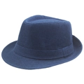 Detailopname van een donkerblauwe linnen fedora hoed met ademende zomerse textuur - Ongeveer 58cm / Marineblauw
