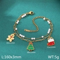 Pulsera navideña de doble capa dorada con perlas y colgantes de hombre de jengibre - Estilo Muñeco de Jengibre Árbol (KB207741-ZLA)
