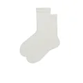 Calze classiche in puro cotone bianco da donna con polsini a coste per uso quotidiano - Taglia unica / Bianco Lucido
