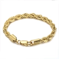 Pulsera de cadena de cuerda de acero inoxidable bañada en oro 18k con cierre - 20cm / 6mm / Dorado