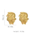 Detailed view of 18k gold geometric earrings showing 28.70mm height and 26.10mm width - Feather Wheat Pattern Studs