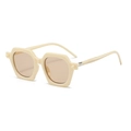 Fashionable beige hexagonal sunglasses with thick frames and brown tinted lenses - Beige Frame Tea Lens