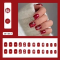 Uñas postizas rojas de Navidad con purpurina y copos de nieve blancos, juego completo de 24 piezas - Tipo de Pegamento / Estilo Copo de Nieve de Invierno Rojo (W1867)