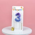 Verjaardagskaars nummer 3 galaxy verloop met glitters en 3D ballon textuur - Nummer 3 / Paars Naar Blauw Gradiënt