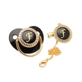 Luxurious black and gold baby pacifier set with letter F and rhinestone accents - Letter F