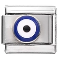 Polished silver modular link with blue enamel evil eye charm for DIY bracelets - 0777 - New Evil Eye